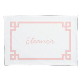 Petal Pink Greek Key Monogram Standaard Kussen Hoe Kussensloop