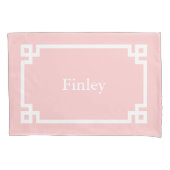 Petal Pink Greek Key Monogram Standaard Kussen Hoe Kussensloop (Voorkant)