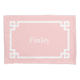 Petal Pink Greek Key Monogram Standaard Kussen Hoe Kussensloop