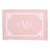 Petal Pink Greek Key Monogram Standaard Kussensloop (Voorkant-Links)