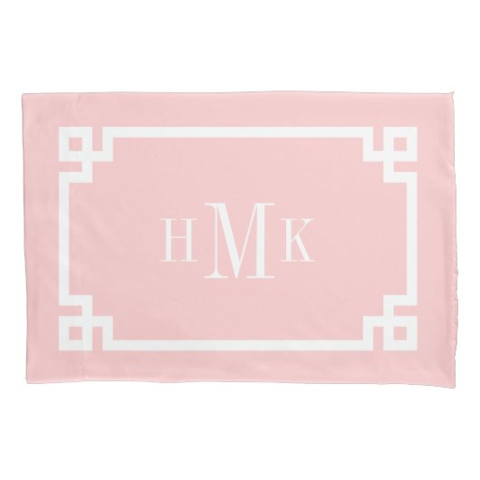 Petal Pink Greek Key Monogram Standaard Kussensloop (Voorkant-Links)