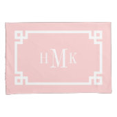 Petal Pink Greek Key Monogram Standaard Kussensloop (Voorkant-Rechts)