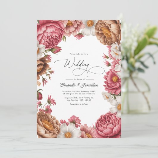 Petal Pink, Mocha Latte & Ivory Pearl Wedding Kaart (Staand voorkant)