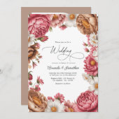 Petal Pink, Mocha Latte & Ivory Pearl Wedding Kaart (Voorkant / Achterkant)