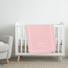 Petal Pink Wavy Border Monogram Sherpa Deken