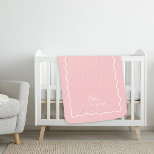 Petal Pink Wavy Border Monogram Sherpa Deken