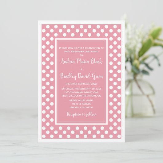 Petal Pink White Polka Dot Weddenschap Kaart (Staand voorkant)