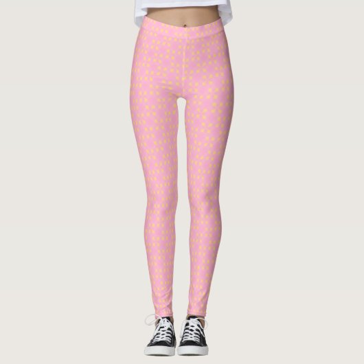 Petal Pop – Pink & Gold Seamless Geometric Pattern Leggings (Voorkant)