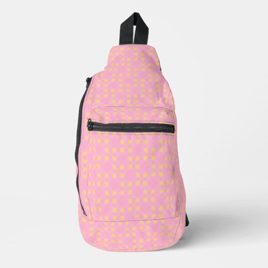 Petal Pop – Pink & Gold Seamless Geometric Pattern Sling Bag (Voorkant)