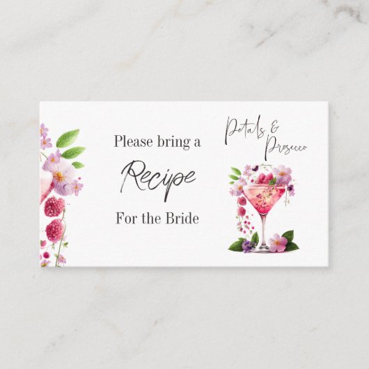 Petal Prosecco Floral Bridal Shower Recipe Request Informatiekaartje (Voorkant)