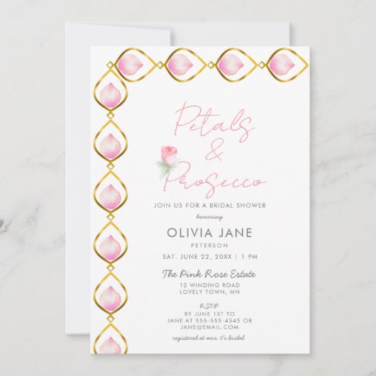 Petal Prosecco Gold Jewel Lijst Roos Vrijgezellenf Kaart (Voorkant)