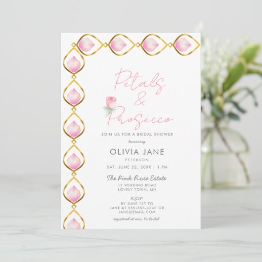 Petal Prosecco Gold Jewel Lijst Roos Vrijgezellenf Kaart (Staand voorkant)