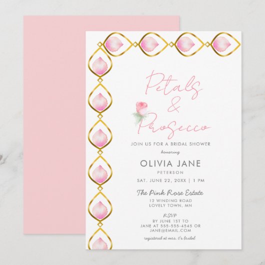 Petal Prosecco Gold Jewel Lijst Roos Vrijgezellenf Kaart (Voorkant / Achterkant)