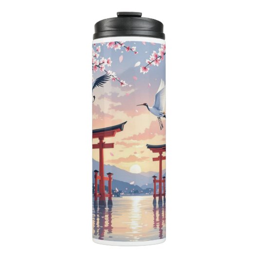 Petal Reverie—A Crane’s Serenade at Sundown Thermosbeker (Voorkant)