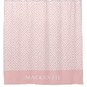 Petal Roze en Wit Griekse sleutelnaam Monogram Douchegordijn (Voorkant)