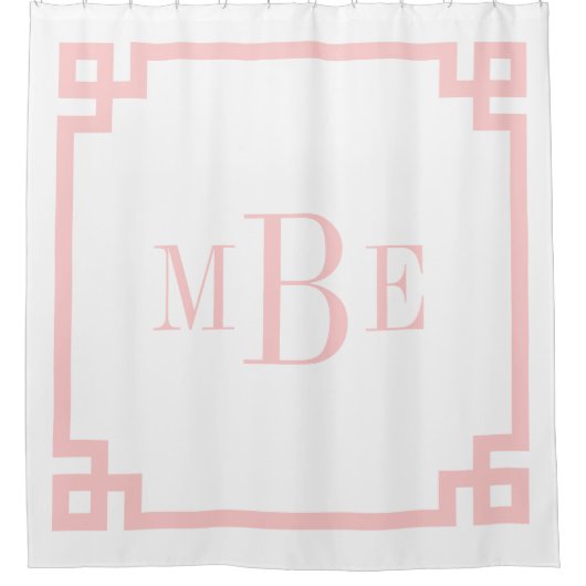 Petal roze en witte Griekse sleutel | met monogram Douchegordijn (Voorkant)