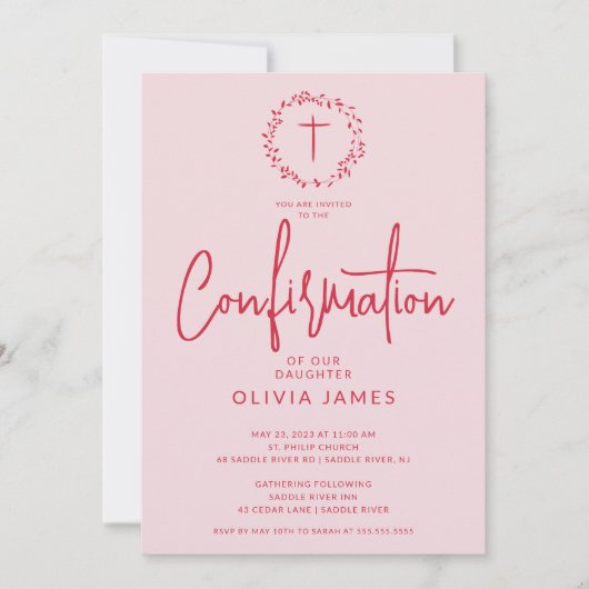 Petal Roze Meisjes Bevestiging Uitnodiging (Voorkant)