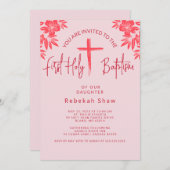 Petal Roze Meisjes Communie Uitnodiging (Voorkant / Achterkant)