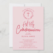 Petal Roze Meisjes Communie Uitnodiging (Voorkant)