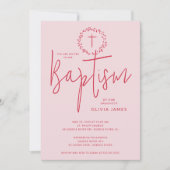 Petal Roze Meisjes Doop Uitnodiging (Voorkant)