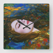 "Petal Serenity" - Vrouwen in Water Vierkante Klok (Voorkant)