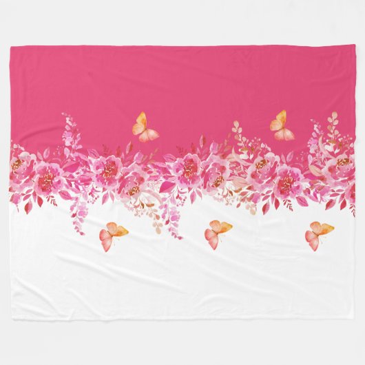 Petal Soft Pink Butterfly Sherpa Blanket Fleece Deken (Voorkant (Horizontaal))