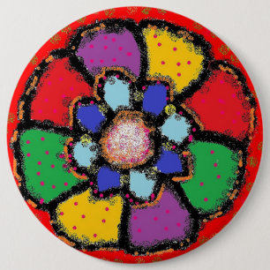 Petal vormige kunst kleuren rood paarse blauw geel ronde button 6,0 cm