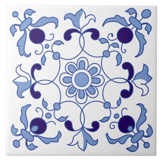 Petal Whimsy Blue Tones Tegeltje (Voorkant)