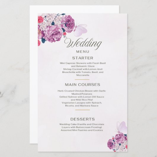 Petal Whispers Wedding Menu (Voorkant / Achterkant)