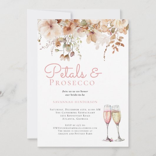 Petalen en Bubbly Prosecco Bloemen Vrijgezellenfee Kaart (Voorkant)