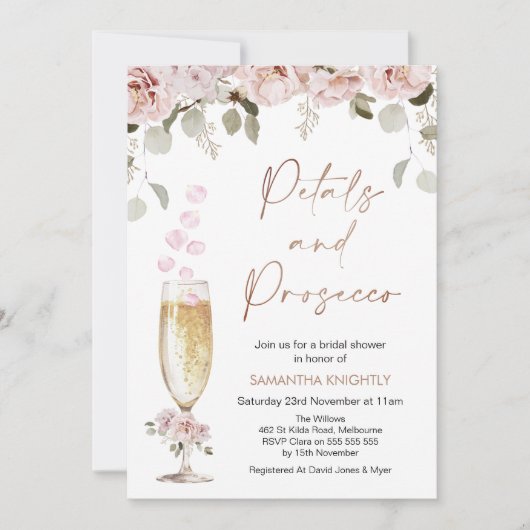 Petalen en Prosecco Bloemen en Glas Vrijgezellenfe Kaart (Voorkant)