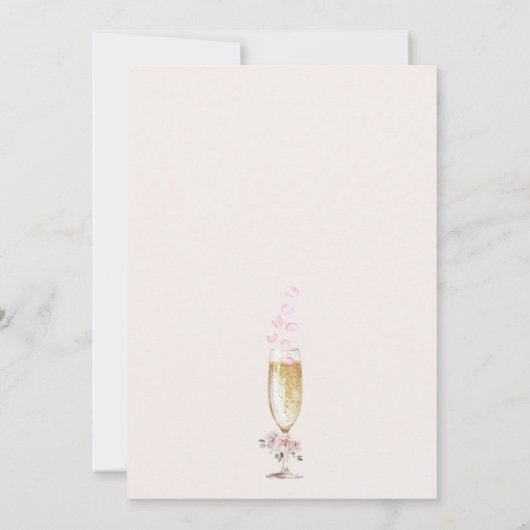 Petalen en Prosecco Bloemen en Glas Vrijgezellenfe Kaart (Achterkant)