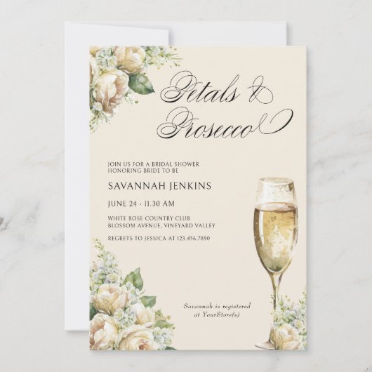 Petalen en Prosecco Cream Rozen Vrijgezellenfeest Kaart (Voorkant)