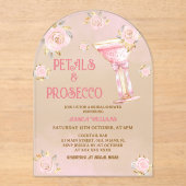 Petalen en Prosecco Elegant Bloemen Vrijgezellenfe Acryl Uitnodigingen (Voorkant)