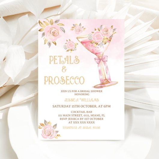 Petalen en Prosecco Elegant Bloemen Vrijgezellenfe Kaart