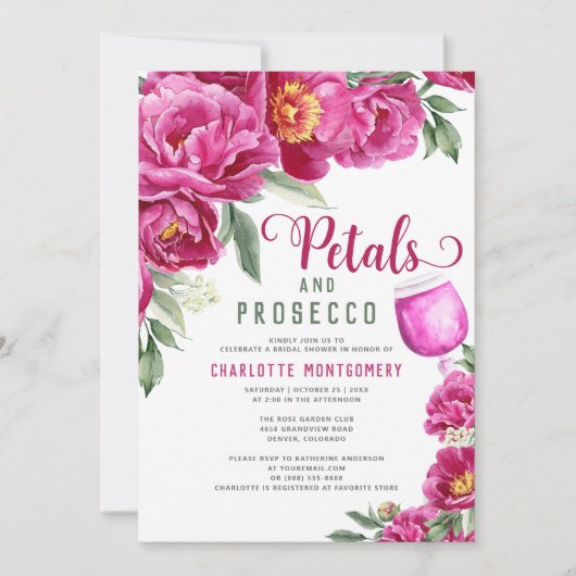 Petalen en Prosecco Elegant Bloemen Vrijgezellenfe Kaart (Voorkant)