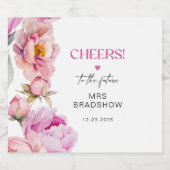 Petalen en prosecco felroze pioen bruids sparkling wijnetiket (Enkel label)