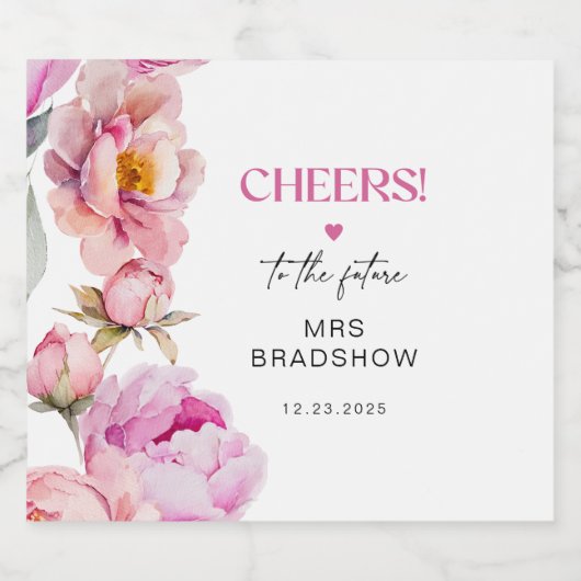 Petalen en prosecco felroze pioen bruids sparkling wijnetiket (Enkel label)