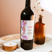 Petalen en prosecco felroze pioen bruids wijn etiket