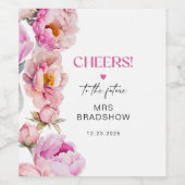 Petalen en prosecco felroze pioen bruids wijn etiket (Enkel label)