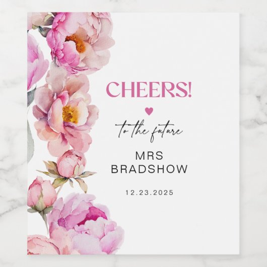 Petalen en prosecco felroze pioen bruids wijn etiket (Enkel label)