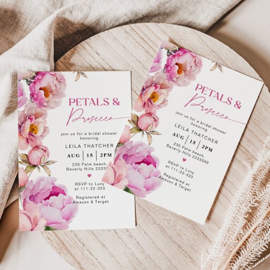 Petalen en prosecco felroze vrijgezellenfeest kaart