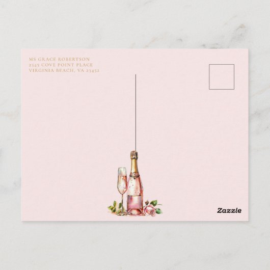 Petalen en Prosecco Floral Elegant Vrijgezellenfee Briefkaart (Achterkant)