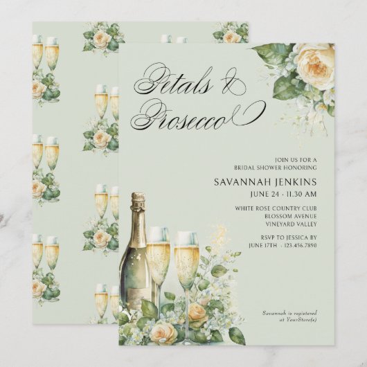 Petalen en Prosecco Peach Rozen Vrijgezellenfeest Kaart (Voorkant / Achterkant)