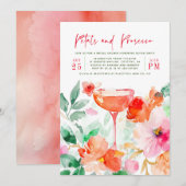 Petalen en Prosecco Rood Roze Bloemen Vrijgezellen Kaart (Voorkant / Achterkant)