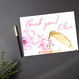 Petalen en Prosecco Roze Vrijgezellenfeest Bedankkaart