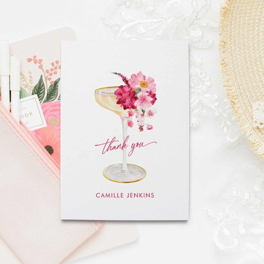Petalen en Prosecco Roze Vrijgezellenfeest Bedankkaart