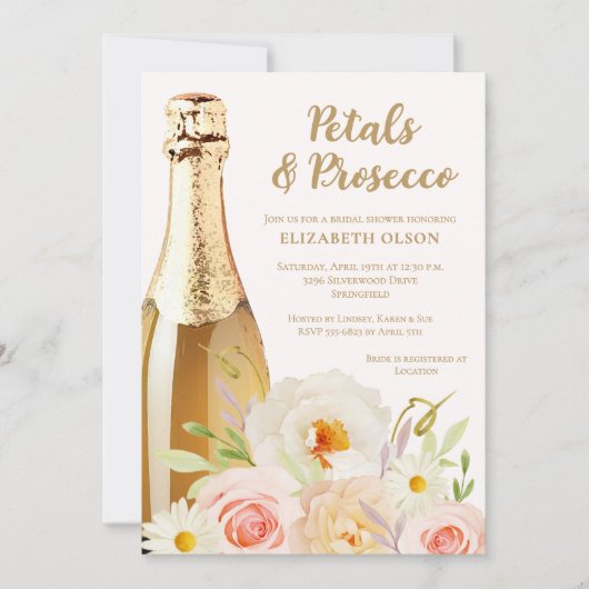 Petalen en Prosecco Tuin Bloemen Vrijgezellenfeest Kaart (Voorkant)