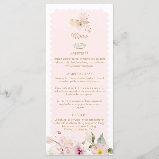 Petalen en Prosecco Vrijgezellenfeest Menu (Voorkant)