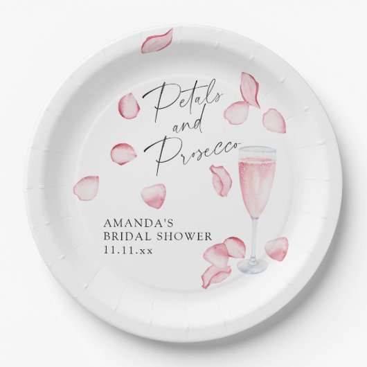 Petalen en Prosecco Vrijgezellenfeest Papieren Bordje (Voorkant)